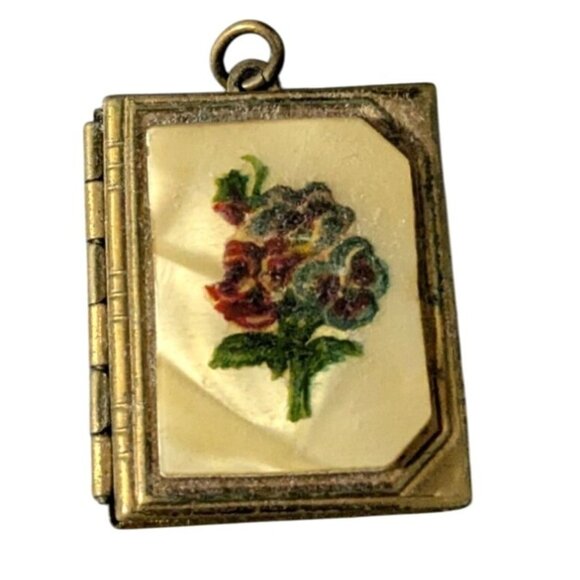 Vintage Enamel Book Locket Floral Design Romantic Sweetheart - Picture 8 of 8